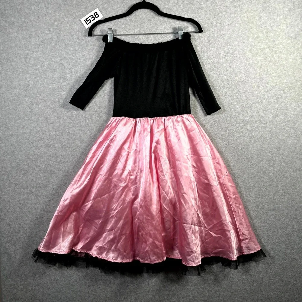 Costumes USA Poodle Dress‎ Girls 8-10 Pink Black Halloween 50s Sock Hop Sequin